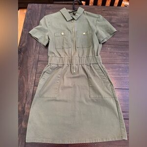 J. Crew Khaki Short Sleeve Dress with Gold Accents